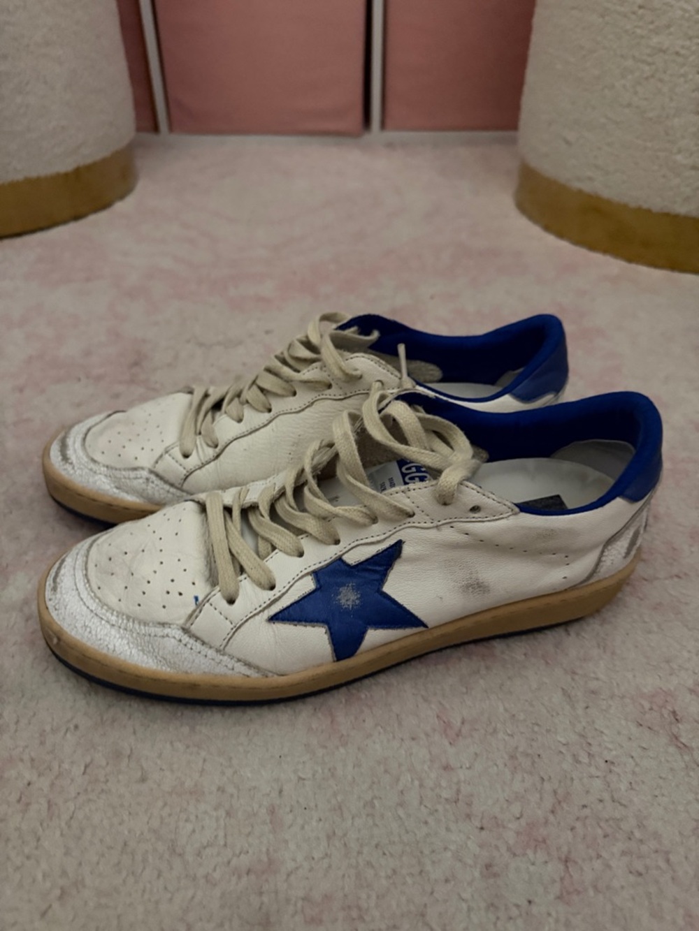 Golden Goose White Sneakers with Blue Star Accent